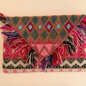 Beaded & Woven Clutch with Fringe